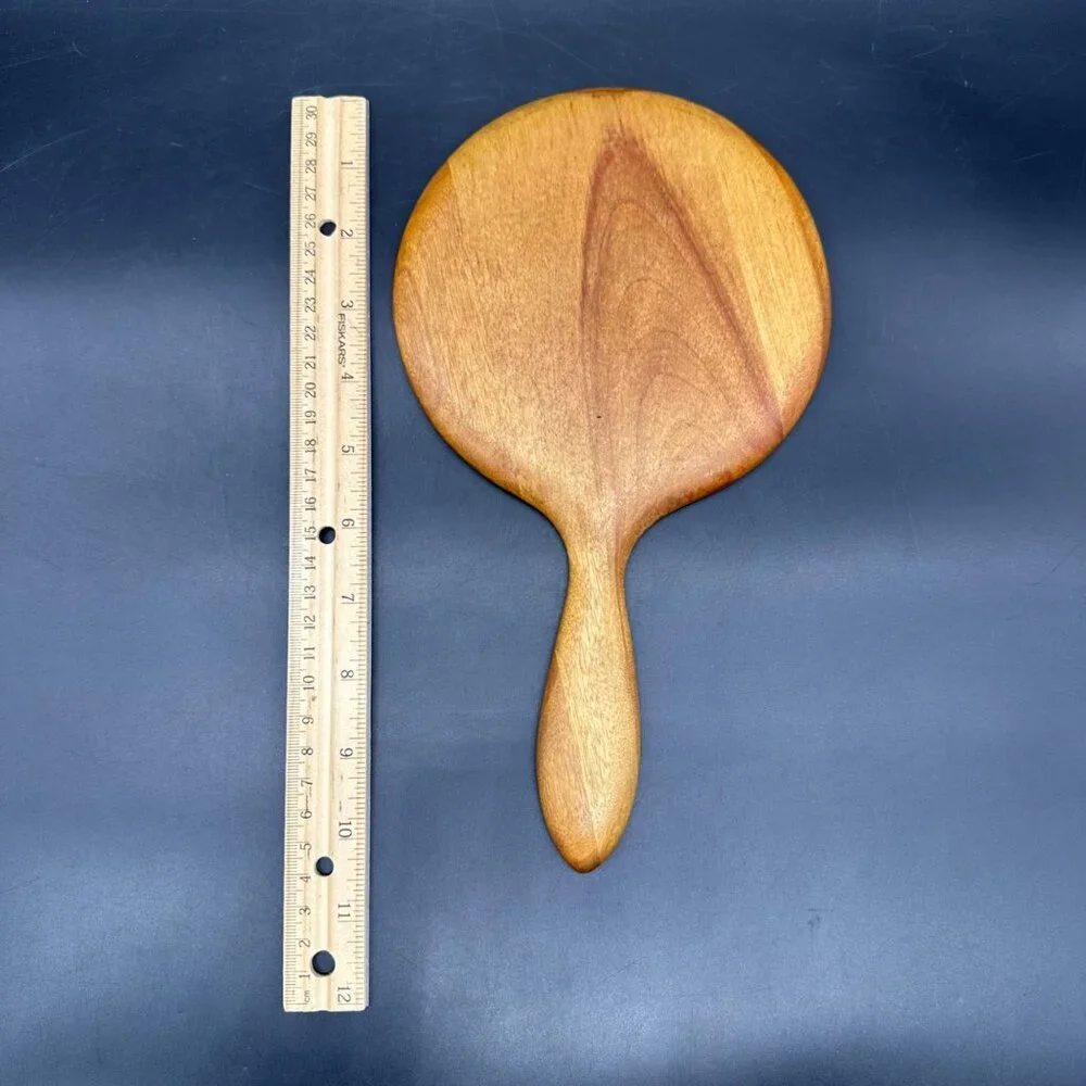 Vintage Handheld Wooden Vanity Mirror Beveled Glass Retro Bathroom Decor